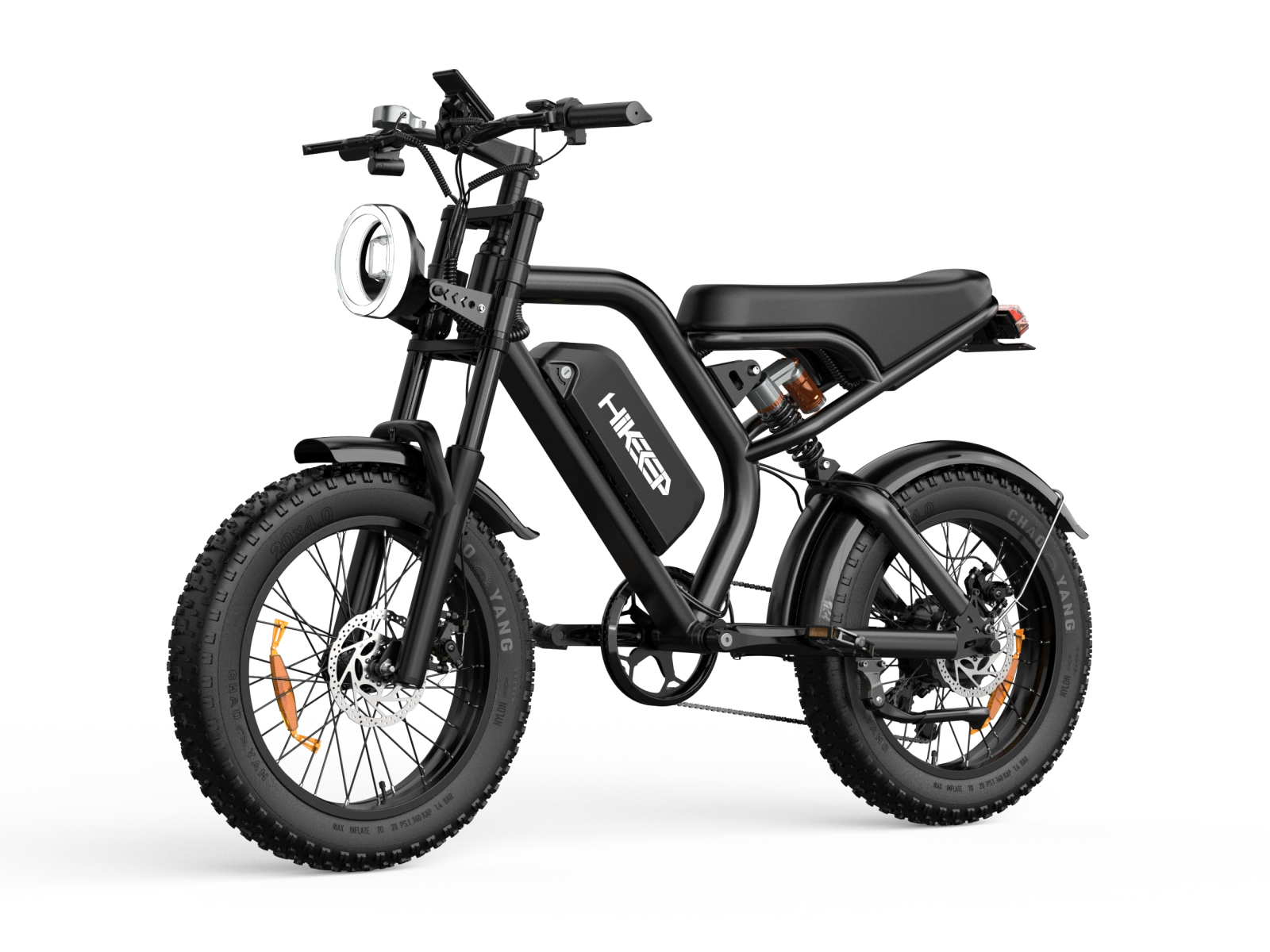 Hikeep K6 all-terrain electric bike with 20"x4.0" fat tires, 1500W motor, and full suspension in black